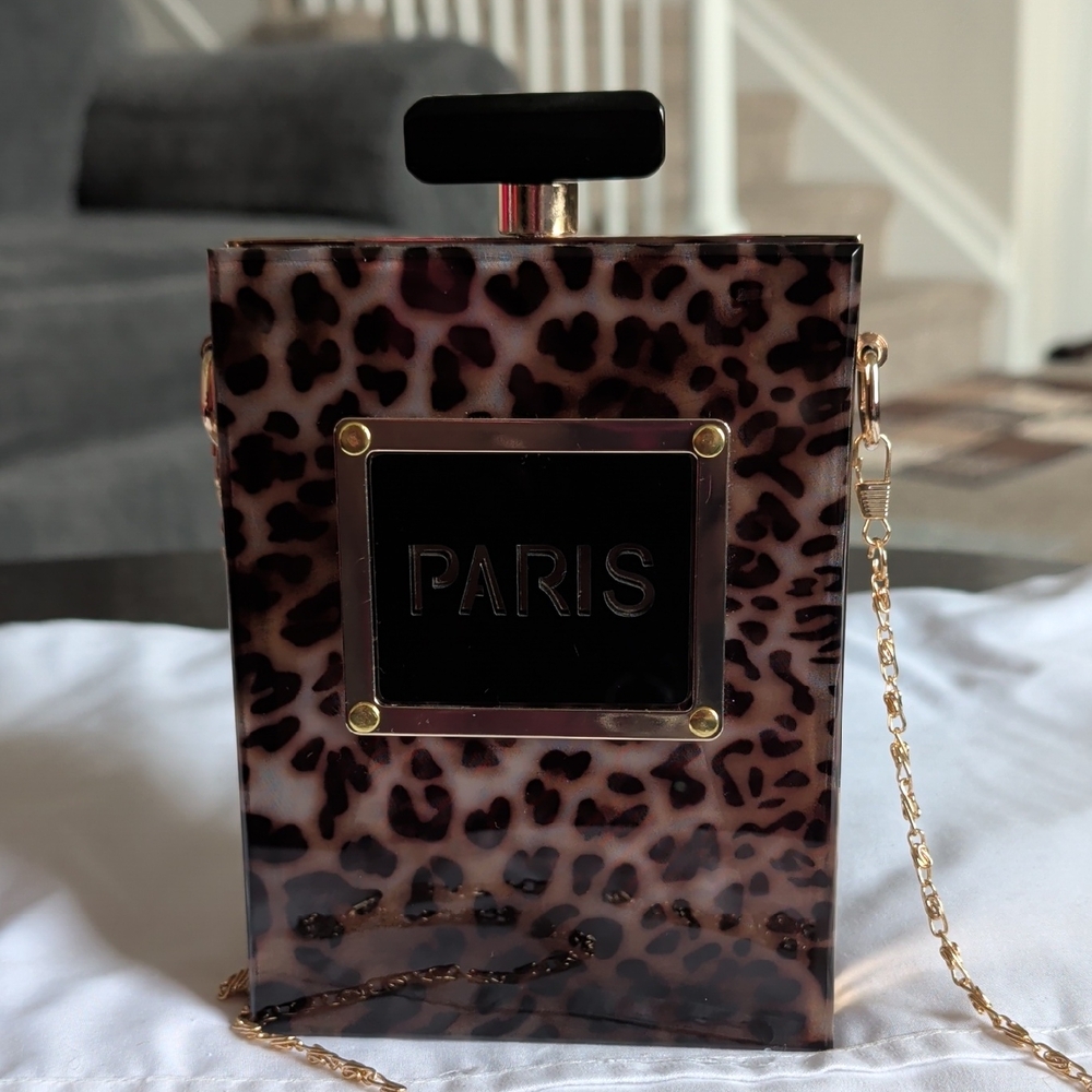 Leopard-Print Mini Box Bag with Gold Chain Strap